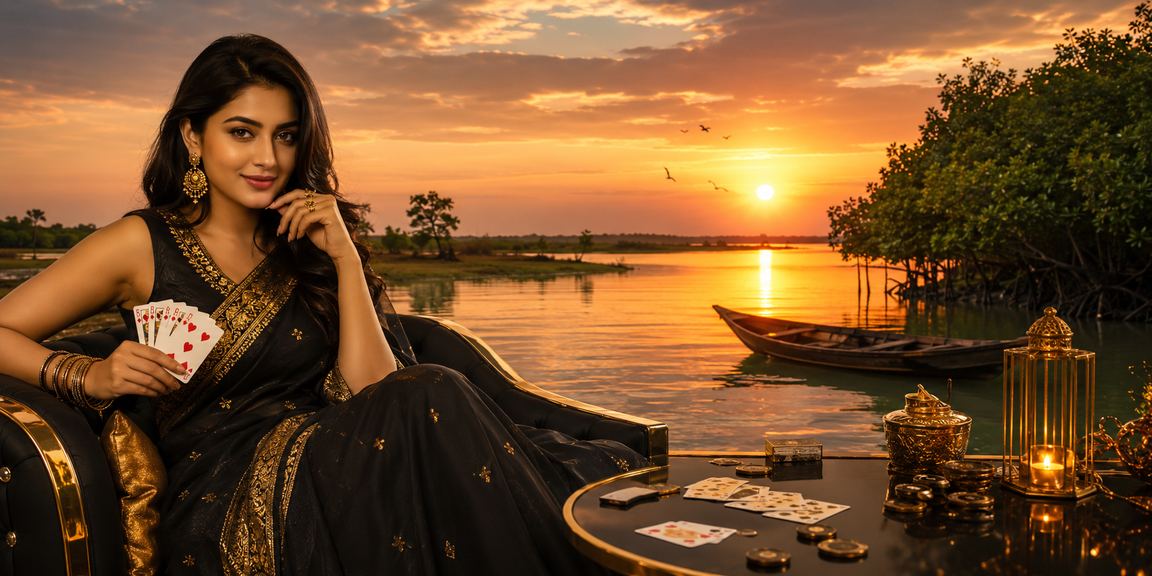 সুন্দরবনের পটভূমিতে রামি কার্ড গেমের দৃশ্য